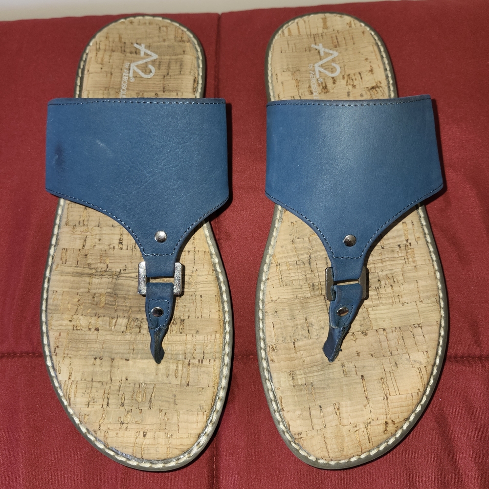 Aerosoles A2 Cool Cat Womens Sandals Navy Cork Size 8.5 Comfort Fit Used
